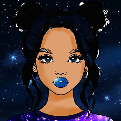 realistic girl with two buns in hair and lips