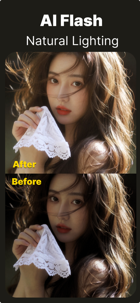 Fotee - 视频转照片高清截图实况截取视频抽帧截图 - Portrait comparison showing before and after AI natural lighting enhancement
