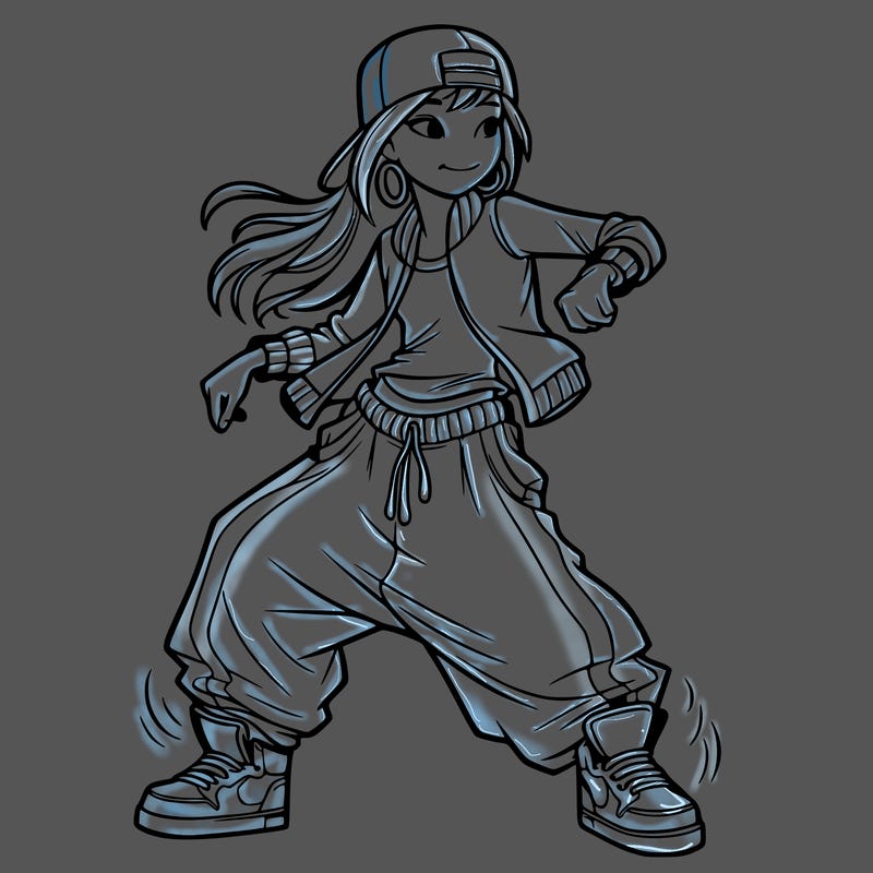 teenage girl doing street dance in baggy clothes