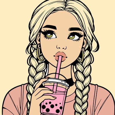realistic girl with braided hair drinking boba