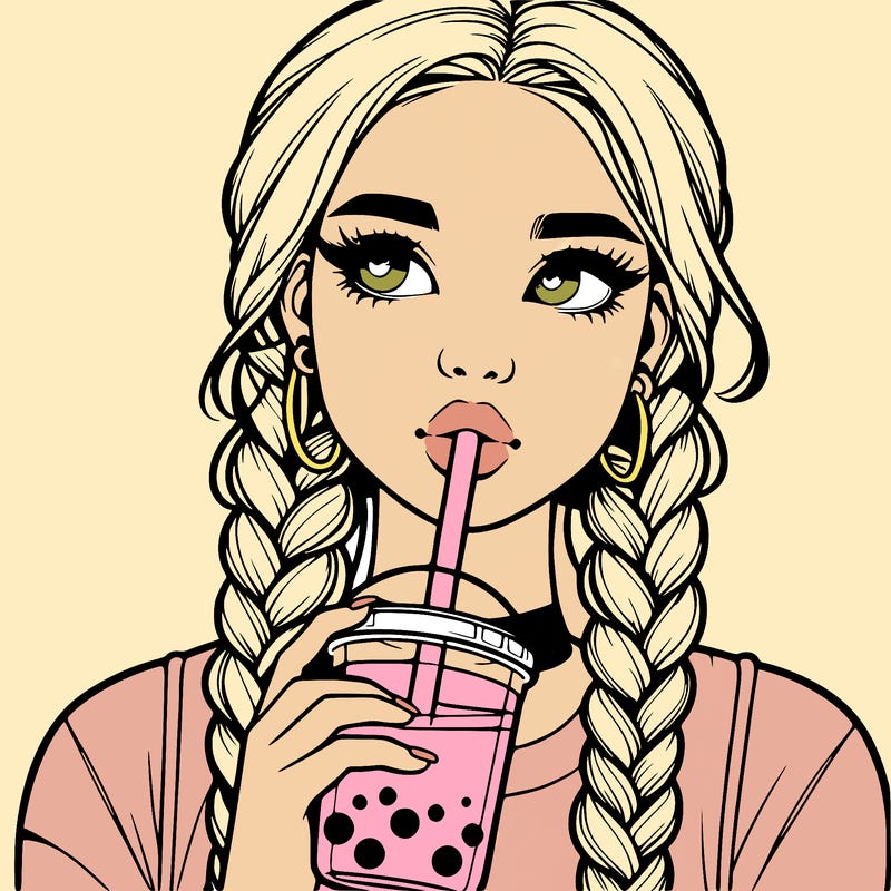 realistic girl with braided hair drinking boba