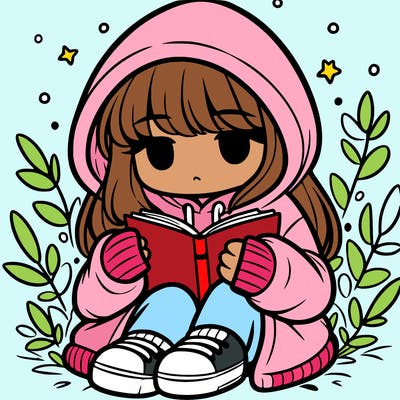 girl in oversized hoodie reading a book