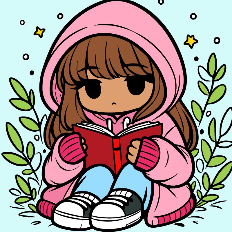 girl in oversized hoodie reading a book