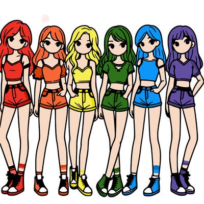 a group of girls wearing crop tops and shorts