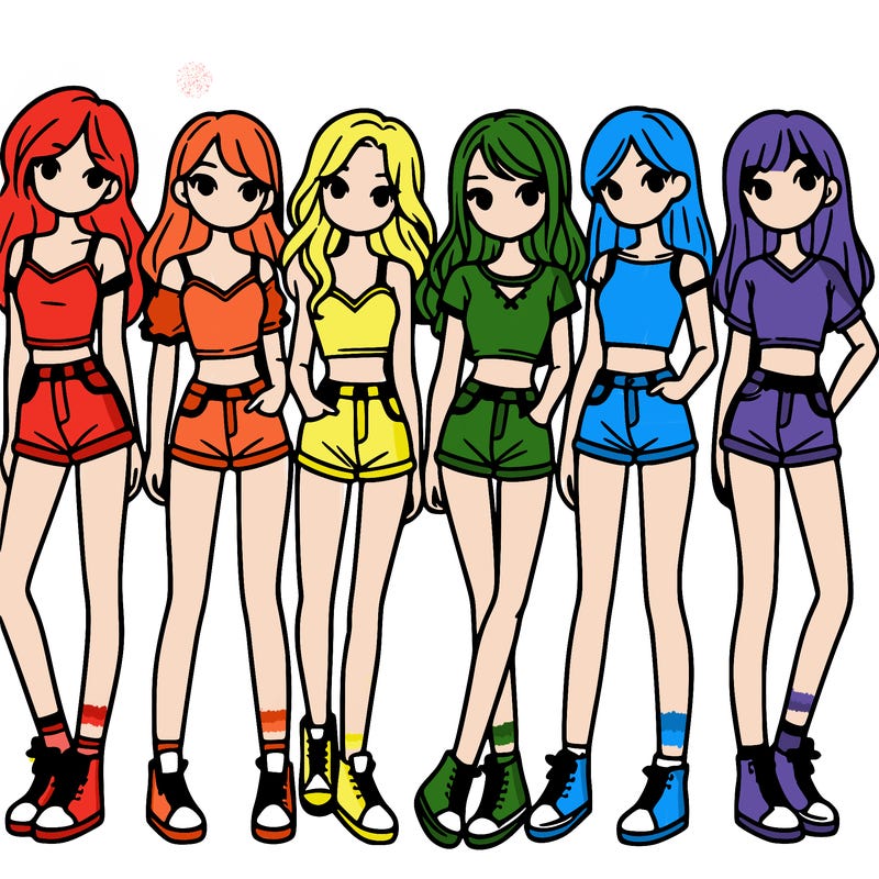 a group of girls wearing crop tops and shorts