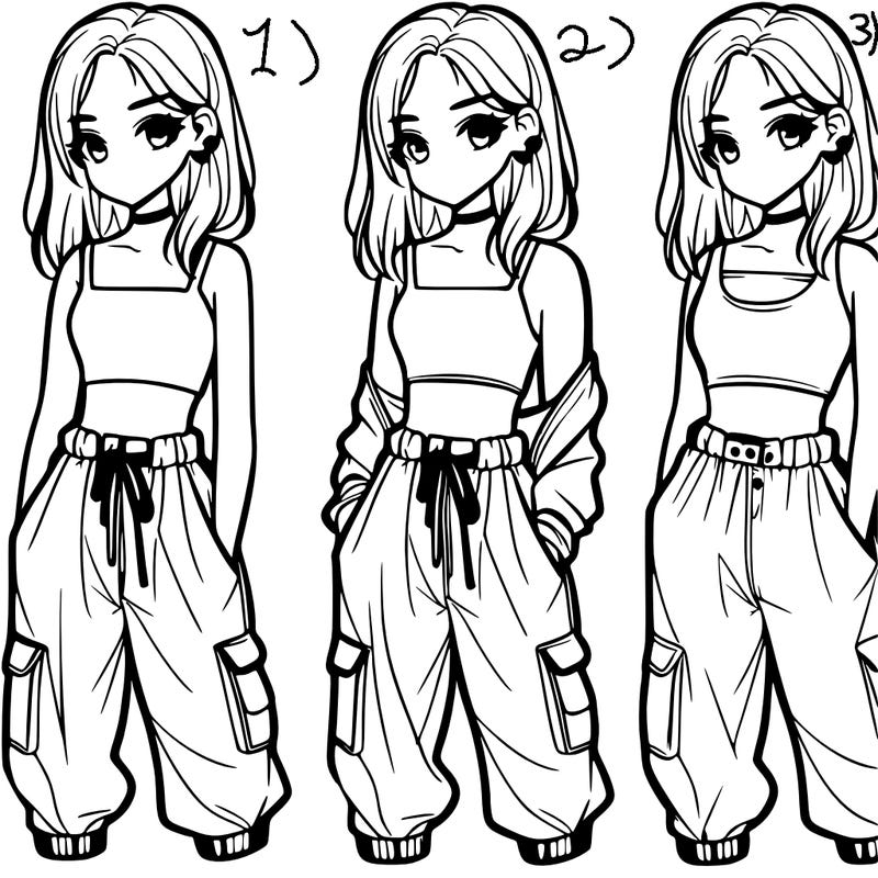 a girl in a crop top and baggy pants