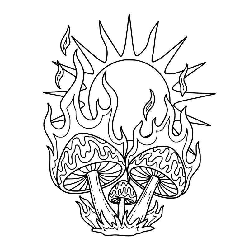 shrooms on fire with a sun