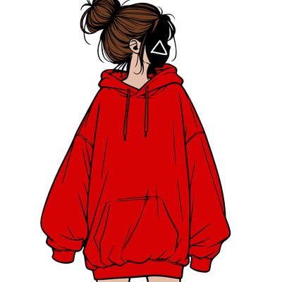 realistic girl with a oversized sweatshirt on and a bun