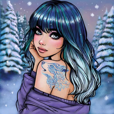 realistic girl with bangs looking over her shoulder