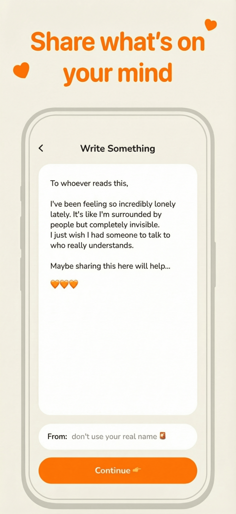 Sincerely app screen for writing an anonymous letter to share feelings.