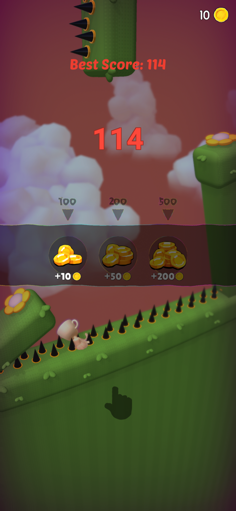 Ballerina Cappuccina - Ballerina Cappuccina mobile game screenshot showing score and coin rewards over spiked obstacles