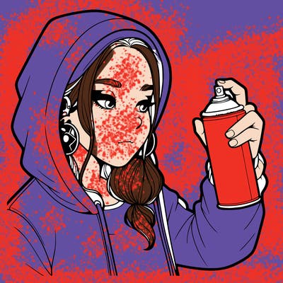 a realistic girl, spray painting