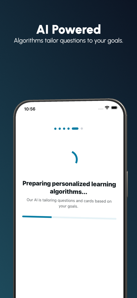 EduSwipe: AI Flashcards & SRS - EduSwipe app interface showing AI tailoring questions and flashcards based on user goals.