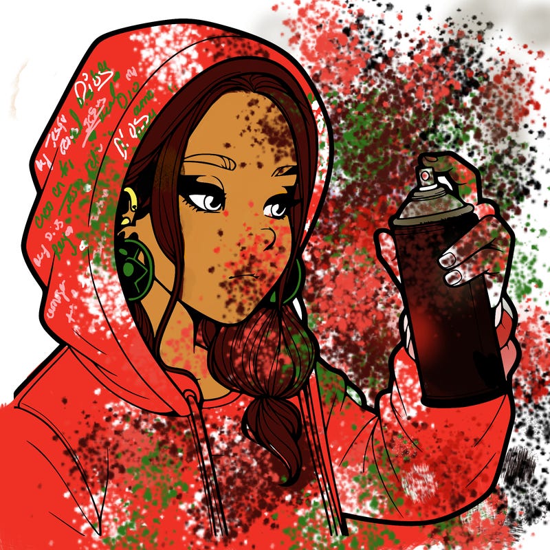 a realistic girl, spray painting