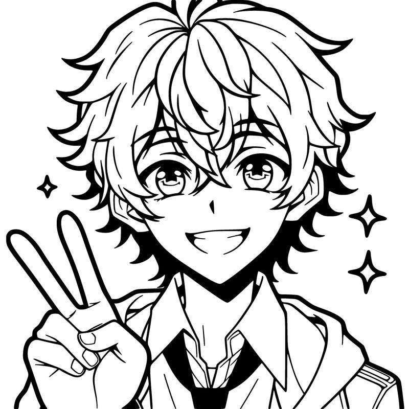 anime guy grinning with a peace sign