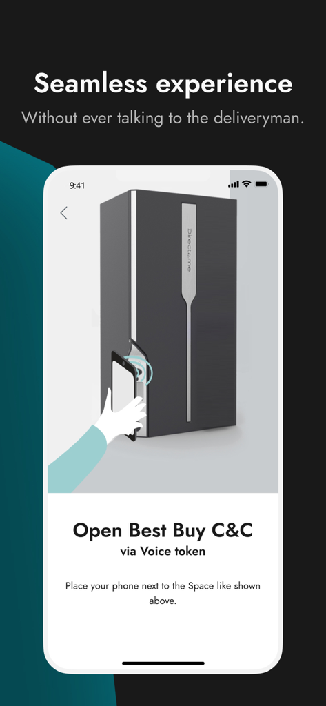 Direct4.me - A smartphone being used to open a Direct4.me smart delivery locker for a contactless package pickup.