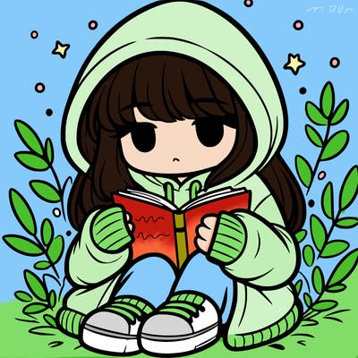 girl in oversized hoodie reading a book
