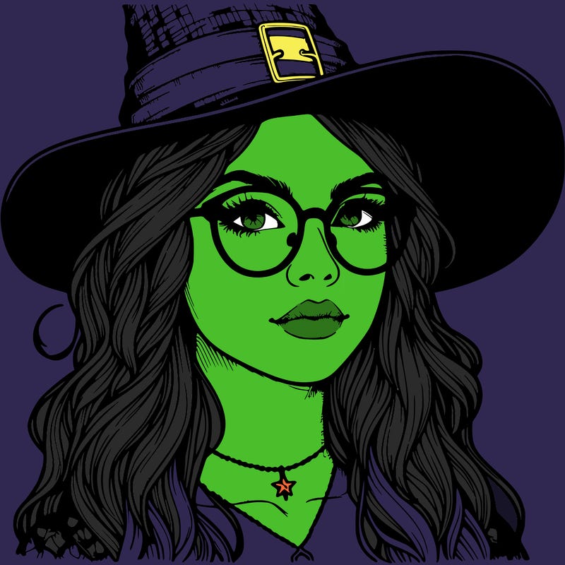 a witch with glasses realistic