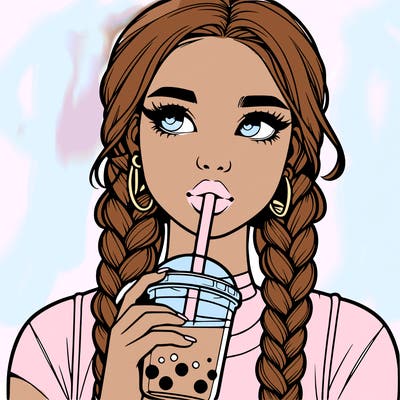 realistic girl with braided hair drinking boba