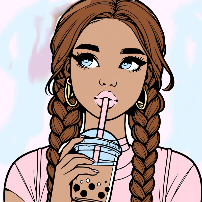 realistic girl with braided hair drinking boba