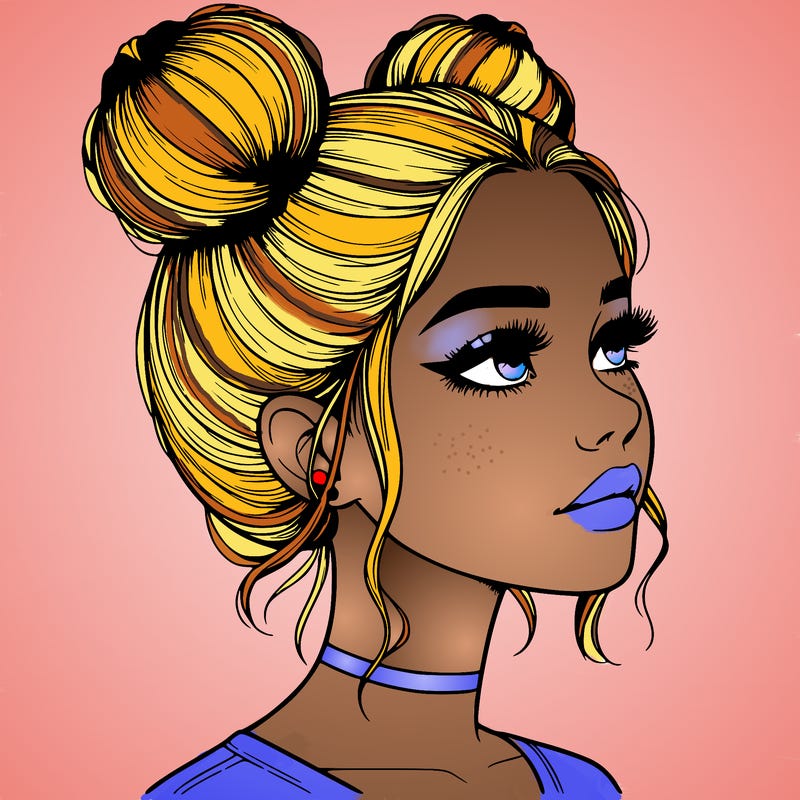 realistic girl with buns on the top of her head