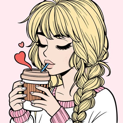 realistic girl drinking coffee