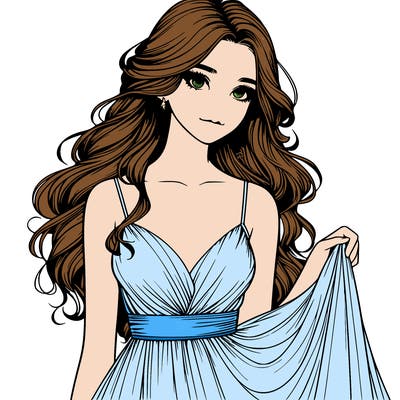 realistic girl in flowy silky prom dress