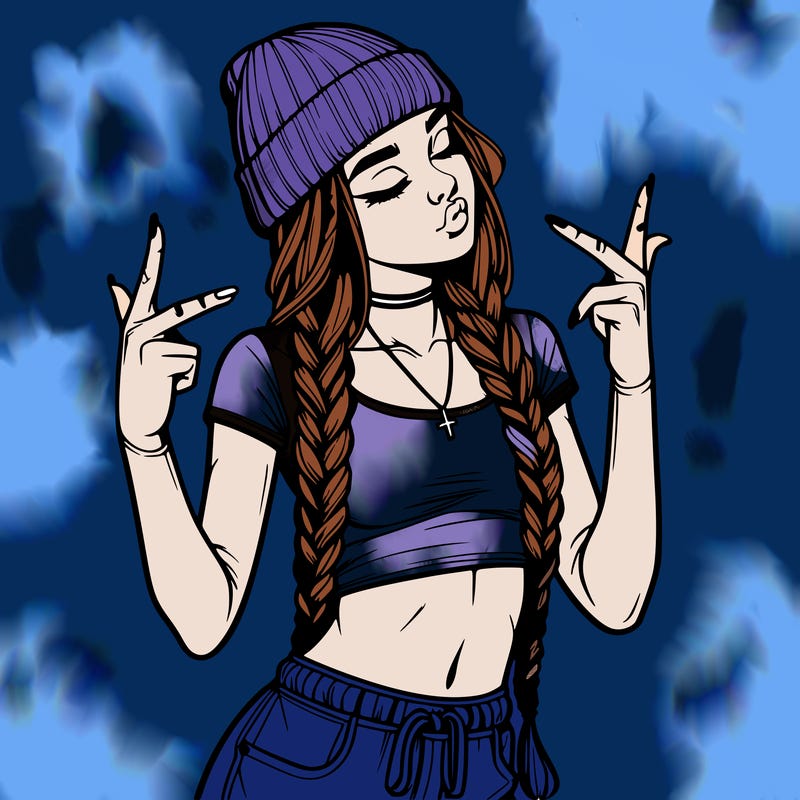 realistic teenage girl with braids and a beanie and crop top doing 🫶🏼