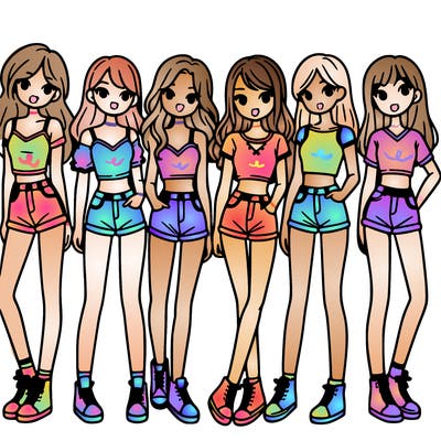a group of girls wearing crop tops and shorts