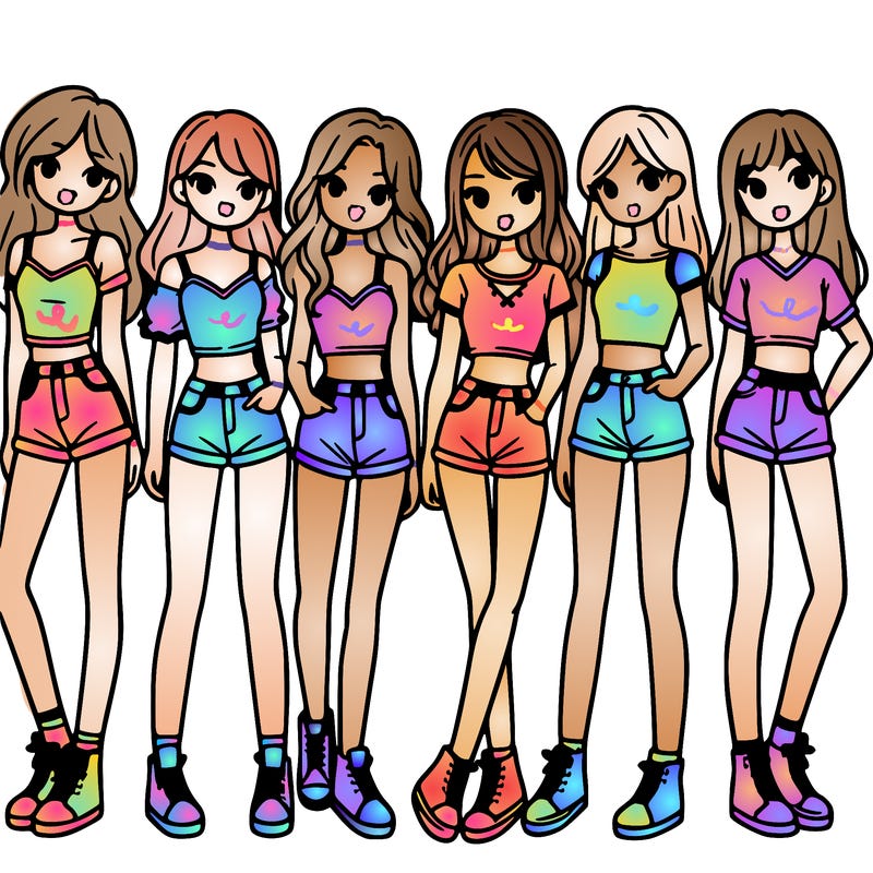 a group of girls wearing crop tops and shorts
