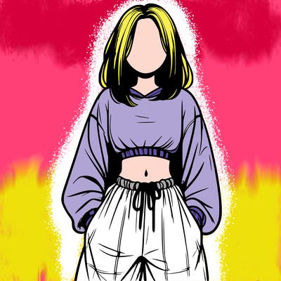 realistic girl faceless with baggy pants and a crop top