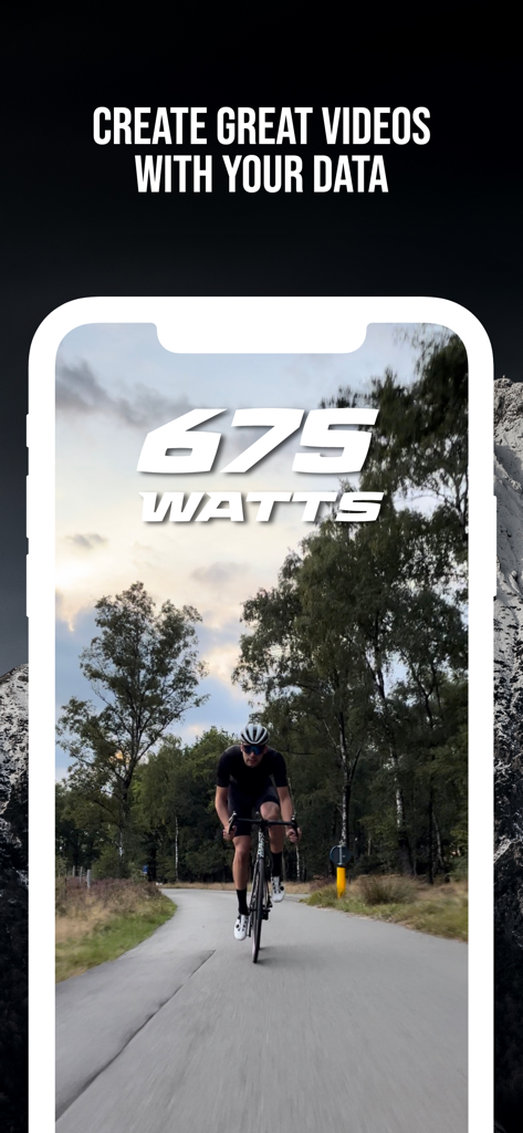 Strava data on video - STREIV - Cycliste sur route avec une grande superposition de données de 675 Watts sur la vidéo