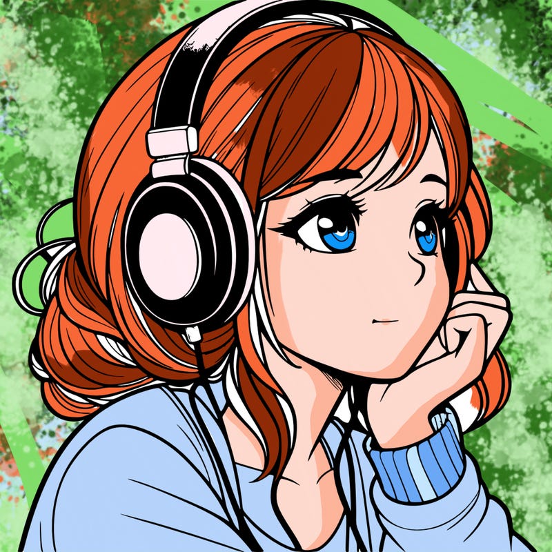 a realistic girl listening to music