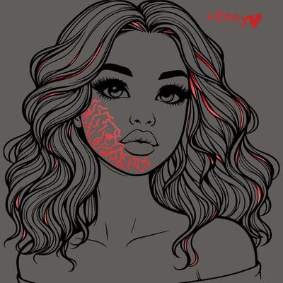 realistic girl with wavy hair and lips