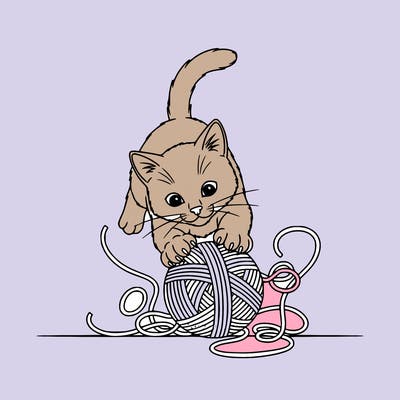 cute cat playing with a yarn ball
