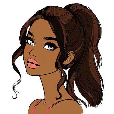 realistic girl with a ponytail on her hair and lips