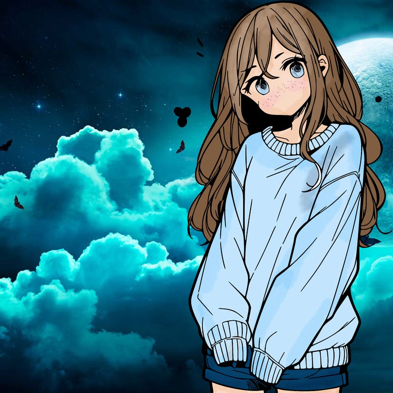 manga teen girl  in a sweater and baggy pants
