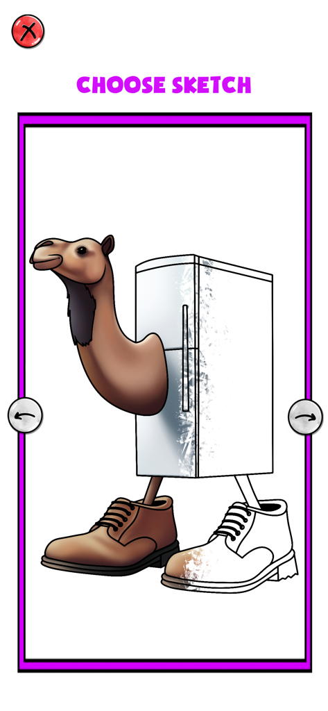 The Brainrot Animals Coloring - A surreal coloring sketch of a camel head coming out of a refrigerator wearing boots