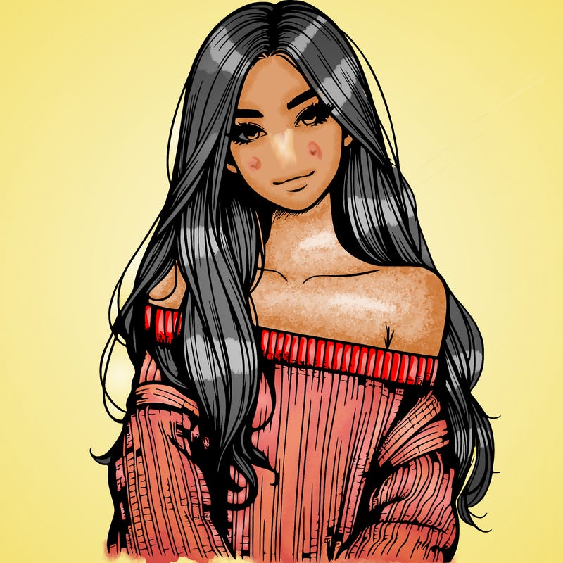 realistic girl with long hair wearing an off the shoulder sweater