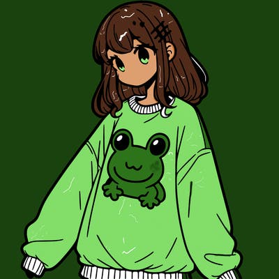 girl wearing frogging sweatshirt