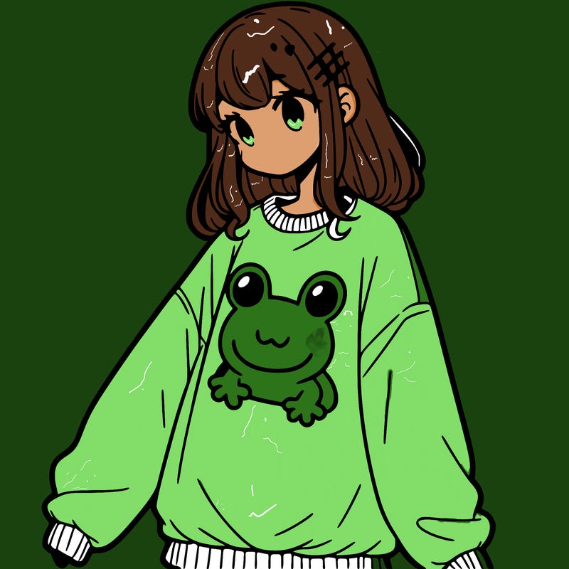 girl wearing frogging sweatshirt