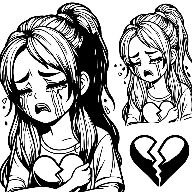 realistic girl sobbing with a broken heart