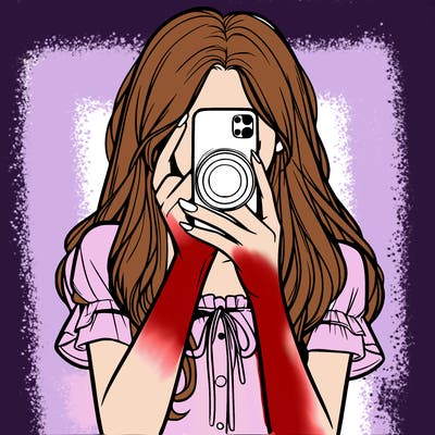 a realistic girl holding her phone taking pictures