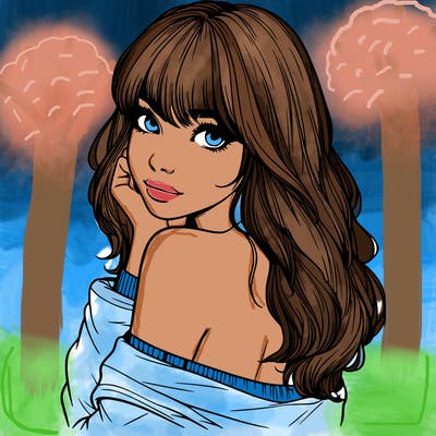 realistic girl with bangs looking over her shoulder