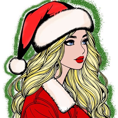 realistic girl in santa hat