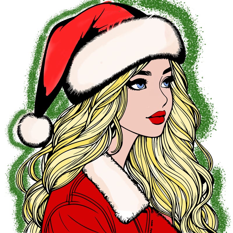 realistic girl in santa hat