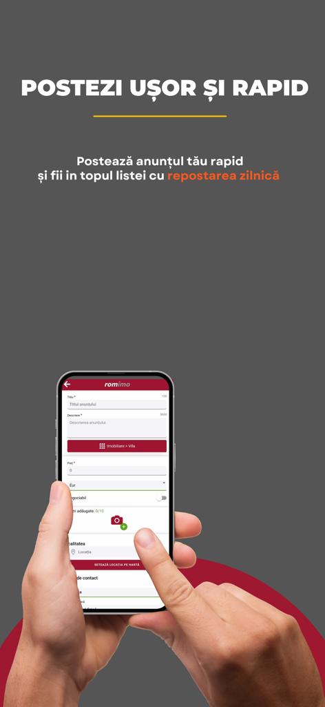 Romimo - A person using the Romimo app on a smartphone to post a real estate advertisement