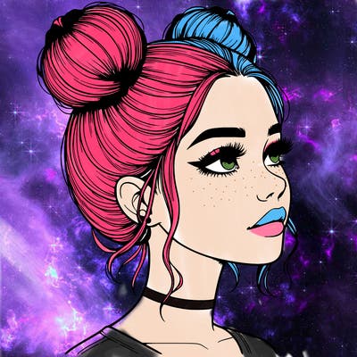 realistic girl with buns on the top of her head