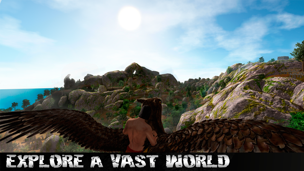 Survival Island 2017 - Savage 2 - Character riding a giant bird over a rocky island with the text Explore a Vast World