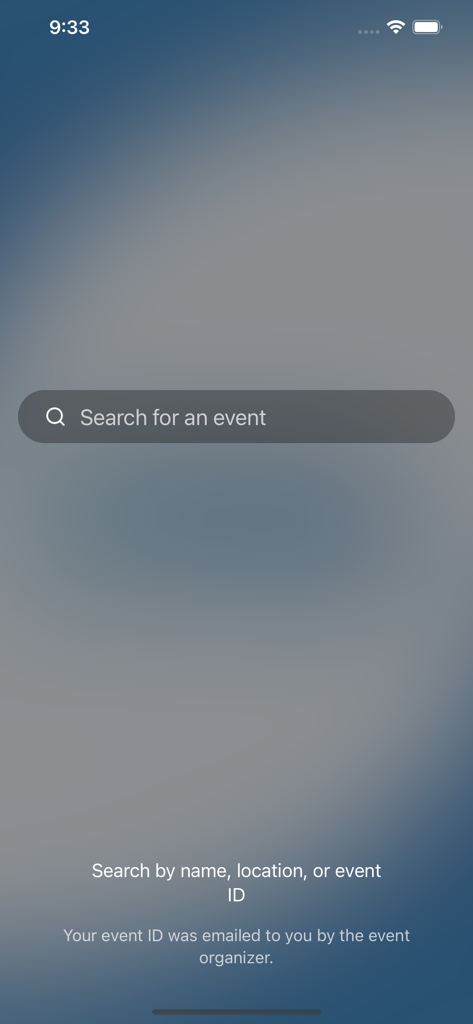 Great Designs in Steel (GDIS) - Pantalla de búsqueda en la aplicación Great Designs in Steel para localizar eventos del simposio por nombre de ID o ubicación